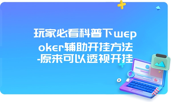 玩家必看科普下wepoker辅助开挂方法-原来可以透视开挂