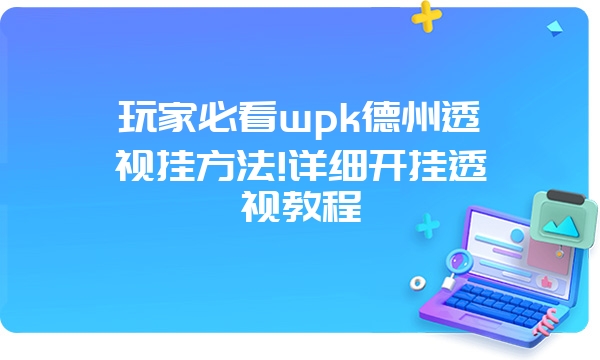 玩家必看wpk德州透视挂方法!详细开挂透视教程