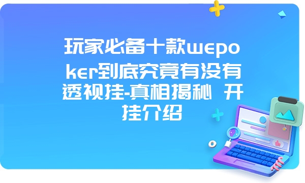 玩家必备十款wepoker到底究竟有没有透视挂-真相揭秘 开挂介绍