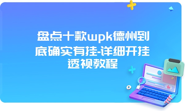 盘点十款wpk德州到底确实有挂-详细开挂透视教程