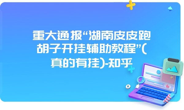 重大通报“湖南皮皮跑胡子开挂辅助教程”(真的有挂)-知乎