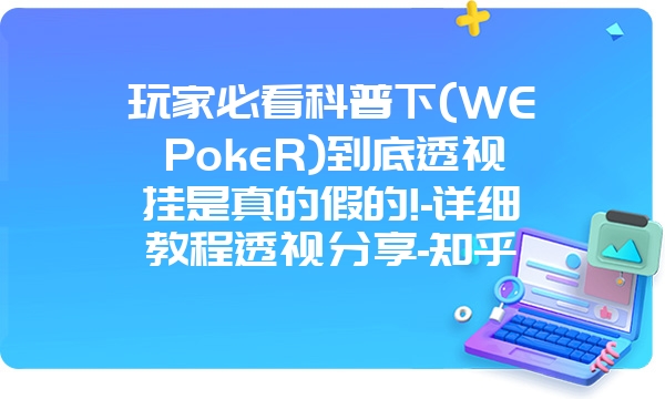 玩家必看科普下(WEPokeR)到底透视挂是真的假的!-详细教程透视分享-知乎