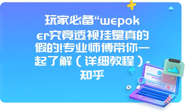 玩家必备“wepoker究竟透视挂是真的假的!专业师傅带你一起了解（详细教程）-知乎