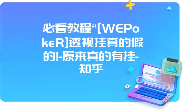 必看教程“[WEPokeR]透视挂真的假的!-原来真的有挂-知乎