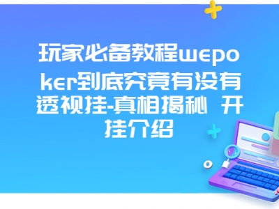 玩家必备教程wepoker到底究竟有没有透视挂-真相揭秘 开挂介绍