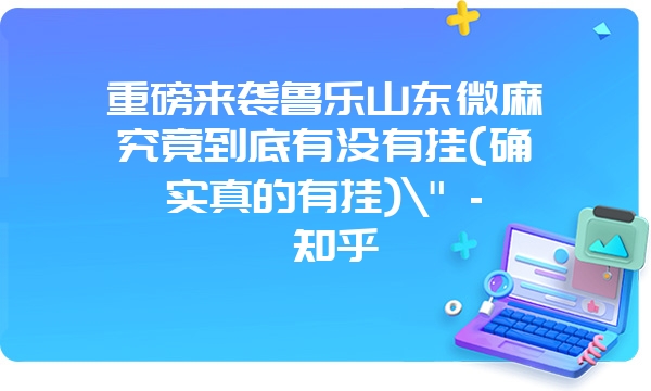 重磅来袭鲁乐山东微麻究竟到底有没有挂(确实真的有挂)\