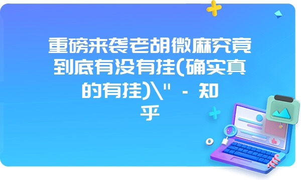 重磅来袭老胡微麻究竟到底有没有挂(确实真的有挂)\