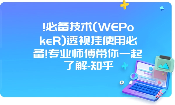 !必备技术(WEPokeR)透视挂使用必备!专业师傅带你一起了解-知乎